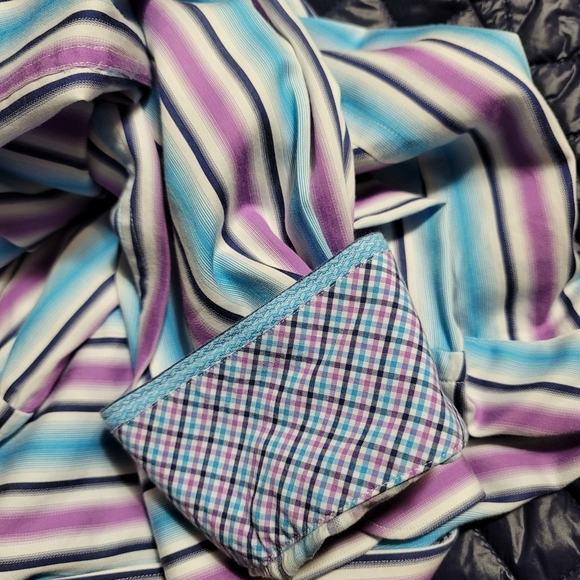 Bugatchi Shirt Mens Large Button Up Shaped Fit Long Sleeve Plaid Flip Cuff Sz L - Picture 3 of 11